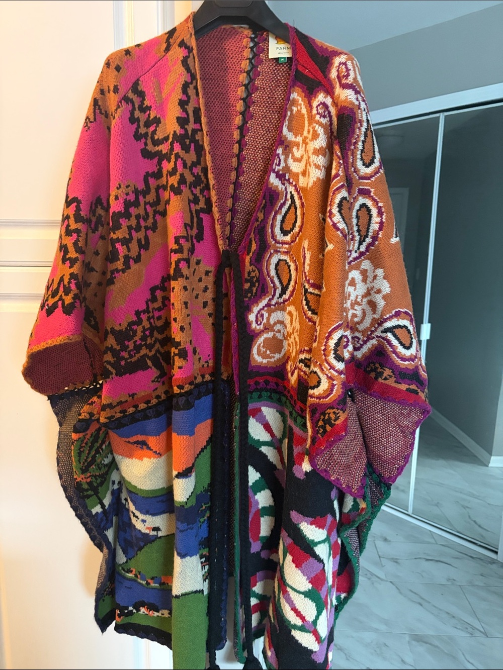 FARM Rio Multicolor Patchwork Knit Wrap Cardigan size medium Great condition